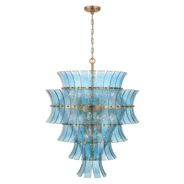 Abigail 29.5" Chandelier in Aged Brass with Blue Glass - Image 3
