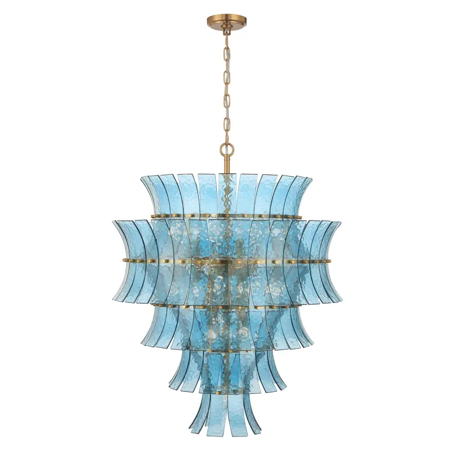 Abigail 29.5" Chandelier in Aged Brass with Blue Glass - Image 3