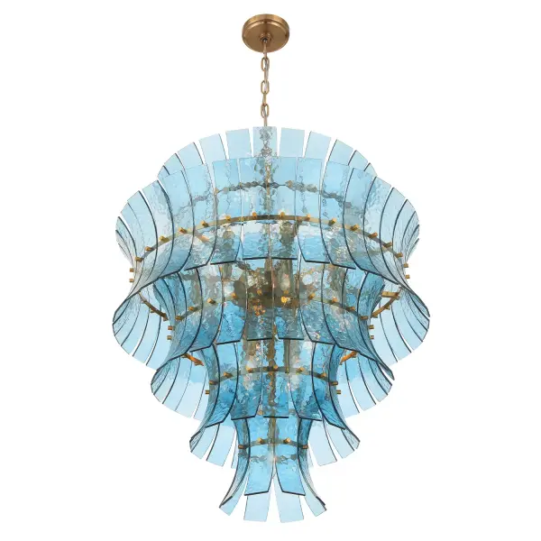 Abigail 29.5" Chandelier in Aged Brass with Blue Glass - Image 4