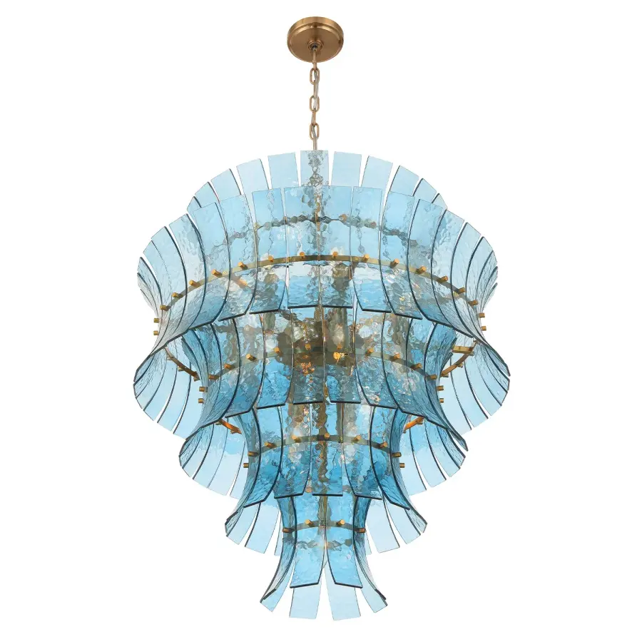 Abigail 29.5" Chandelier in Aged Brass with Blue Glass - Image 4