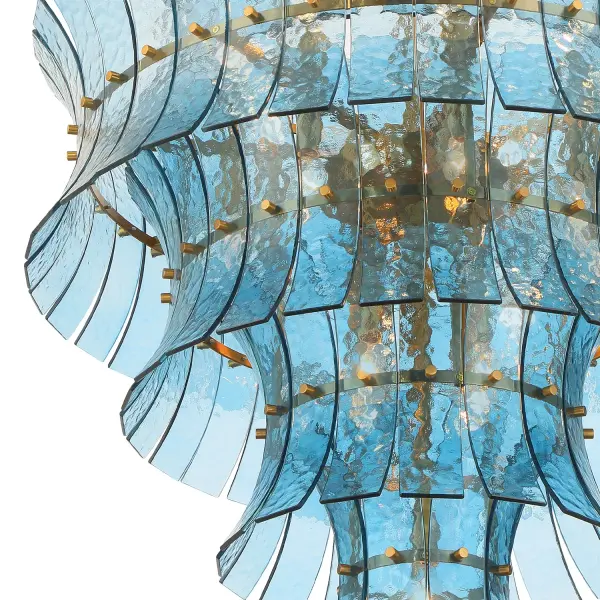 Abigail 29.5" Chandelier in Aged Brass with Blue Glass - Image 5