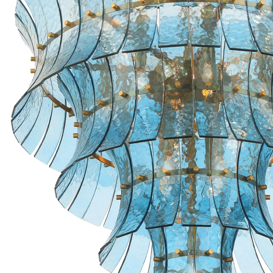 Abigail 29.5" Chandelier in Aged Brass with Blue Glass - Image 5
