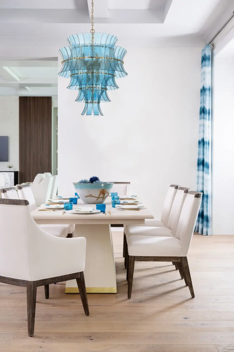Abigail 29.5" Chandelier in Aged Brass with Blue Glass - Image 6