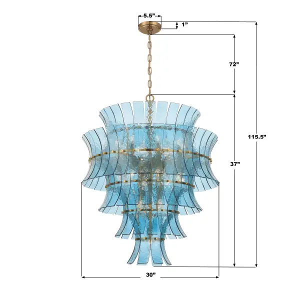 Abigail 29.5" Chandelier in Aged Brass with Blue Glass - Image 7
