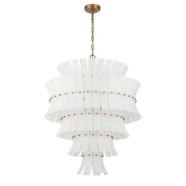 Abigail 29.5" Chandelier in Aged Brass with Blue Glass - Image 9