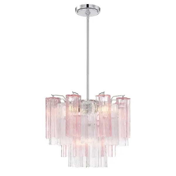 The Addis Chandelier reimagines the iconic Tronchi design with textured glass tubes arranged in a stunning 5-point star. Its compact 17.75" size and multicolor Autumn glass create visual interest without overwhelming smaller spaces.