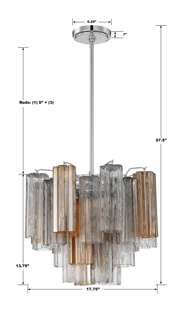 Addis 17.75" Chandelier in Polished Chrome with Autumn Glass - Image 15