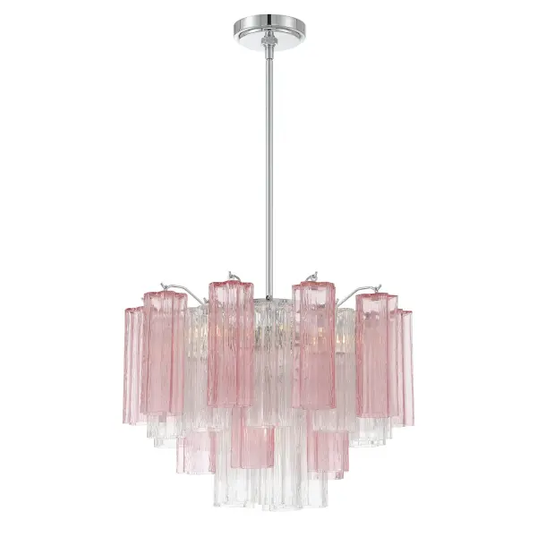 The Addis Chandelier reimagines the classic Tronchi design with textured amber glass tubes arranged in a striking 5-point star. Its aged brass finish and geometric elegance make it a statement piece for any space.