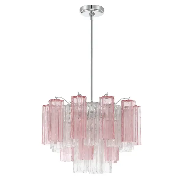 The Addis Chandelier reimagines the classic Tronchi design with textured amber glass tubes arranged in a striking 5-point star. Its aged brass finish and geometric elegance make it a statement piece for any space. - alternate view