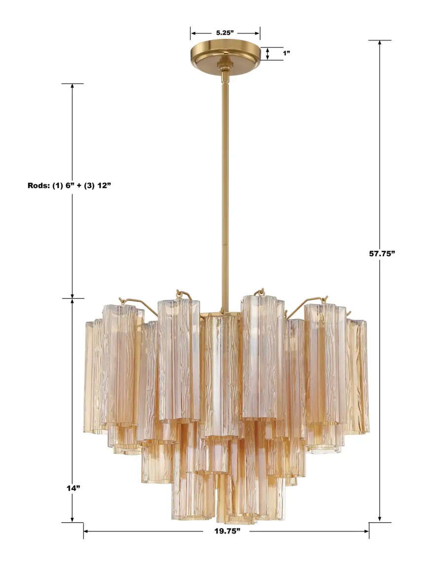Addis 19.75" Chandelier in Aged Brass with Amber Glass - Image 50