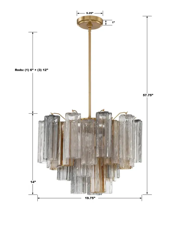 Addis 19.75" Chandelier in Aged Brass with Amber Glass - Image 57