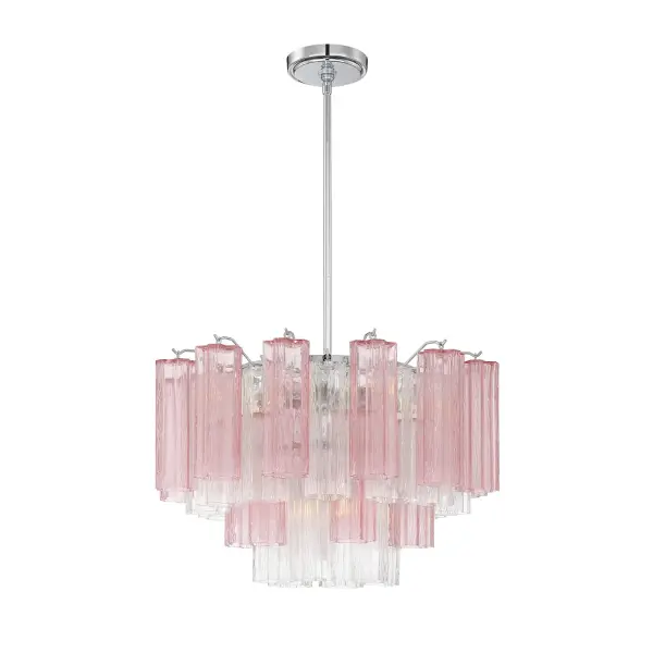The Addis 22" Chandelier reimagines the legendary mid-century Tronchi design with textured glass tubes arranged in a captivating 5-point star. The warm Aged Brass finish and amber glass create sophisticated ambiance perfect for dining rooms and living spaces.