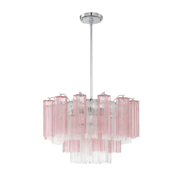The Addis 22" Chandelier reimagines the legendary mid-century Tronchi design with textured glass tubes arranged in a captivating 5-point star. The warm Aged Brass finish and amber glass create sophisticated ambiance perfect for dining rooms and living spaces. - alternate view