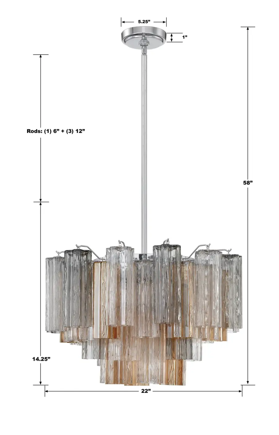 Addis 22" Chandelier in Aged Brass with Amber Glass - Image 14