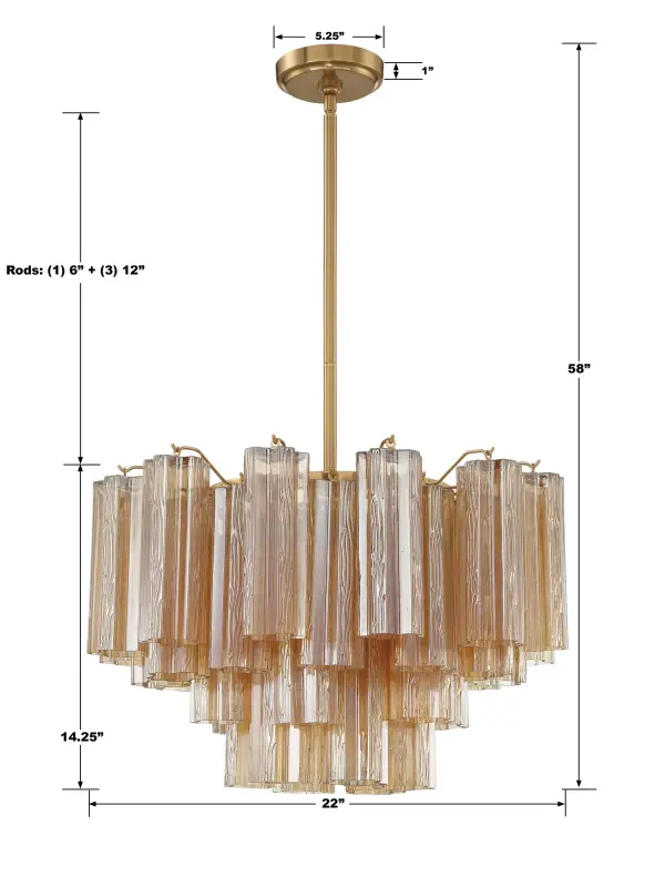 Addis 22" Chandelier in Aged Brass with Amber Glass - Image 53
