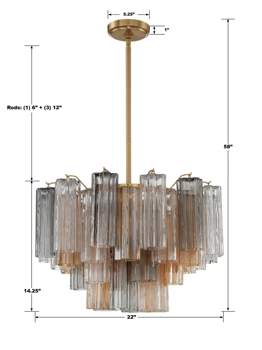 Addis 22" Chandelier in Aged Brass with Amber Glass - Image 60