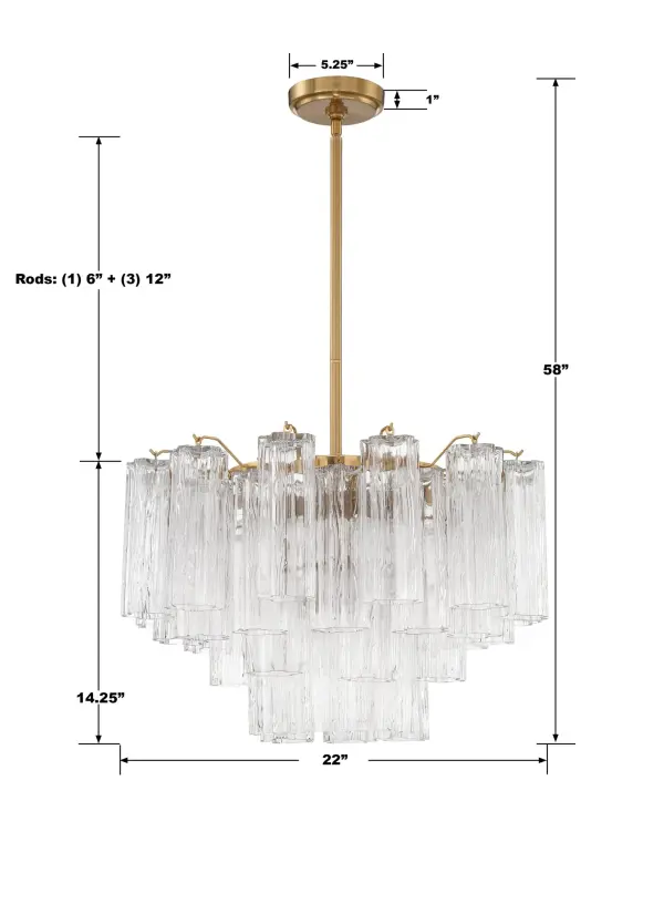 Addis 22" Chandelier in Aged Brass with Amber Glass - Image 66