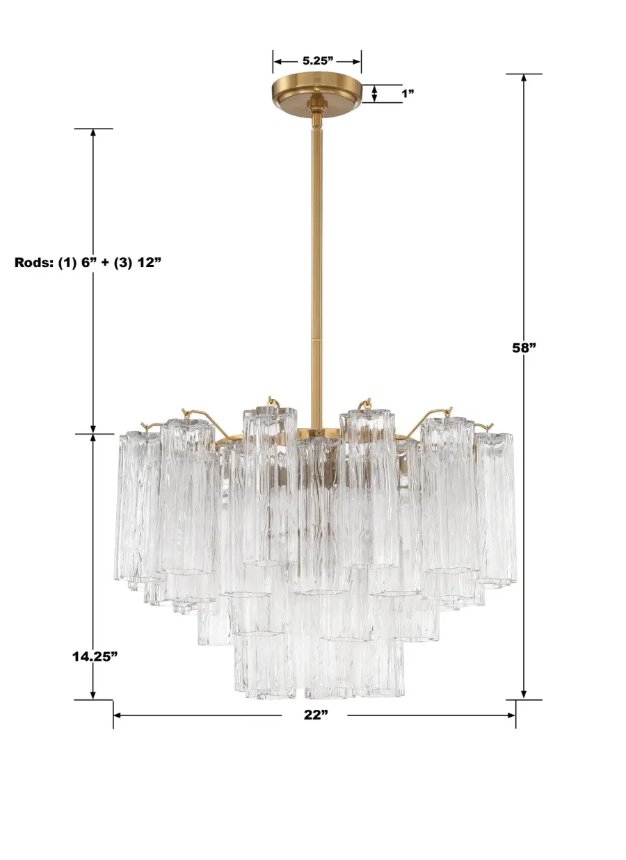 Addis 22" Chandelier in Aged Brass with Amber Glass - Image 66