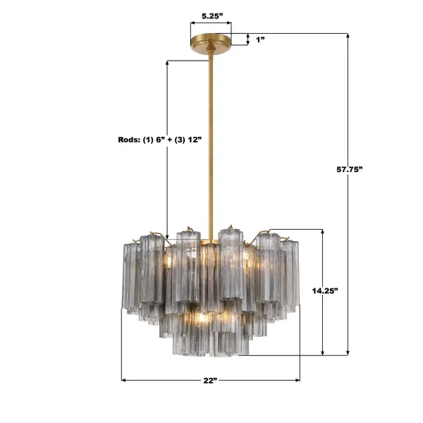 Addis 22" Chandelier in Aged Brass with Amber Glass - Image 73