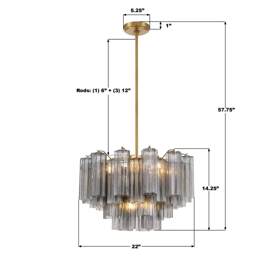 Addis 22" Chandelier in Aged Brass with Amber Glass - Image 73