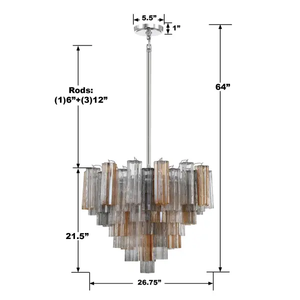 Addis 26.75" Chandelier in Aged Brass with Amber Glass - Image 16