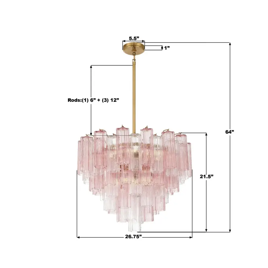 Addis 26.75" Chandelier in Aged Brass with Amber Glass - Image 47