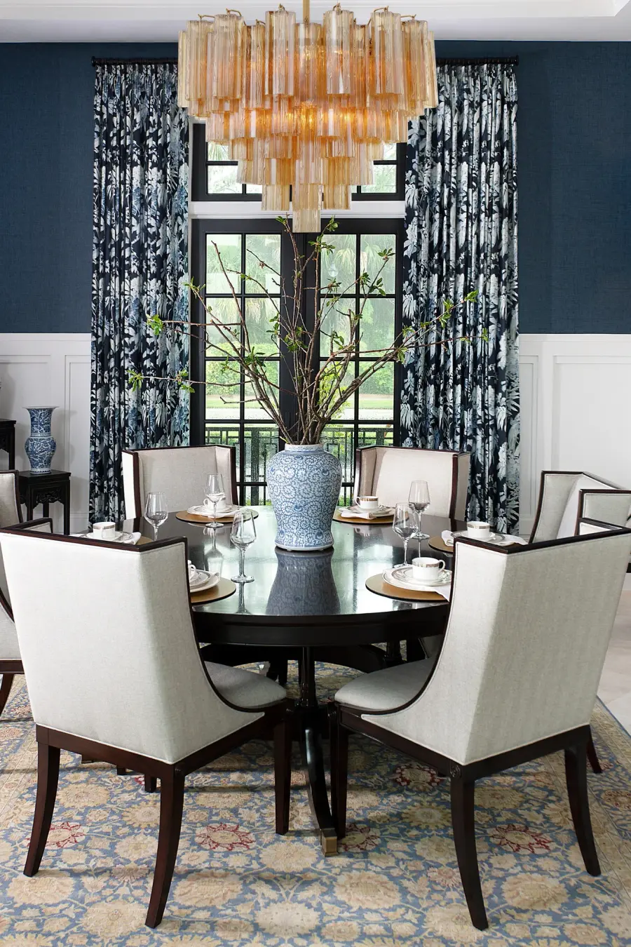 Addis 26.75" Chandelier in Aged Brass with Amber Glass - Image 54