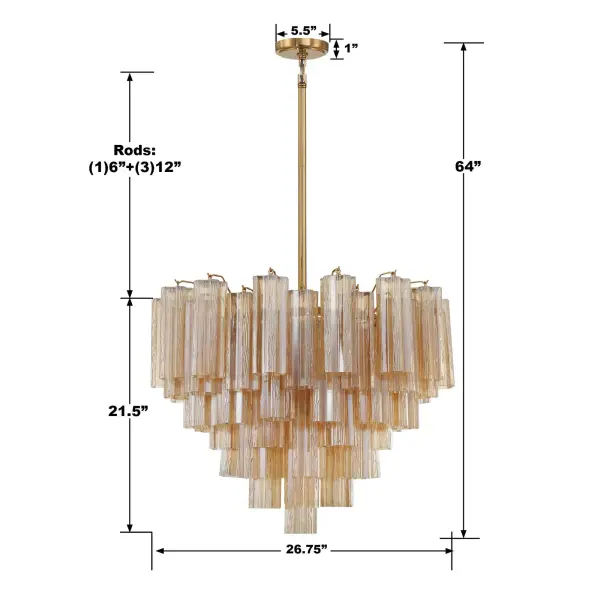 Addis 26.75" Chandelier in Aged Brass with Amber Glass - Image 59