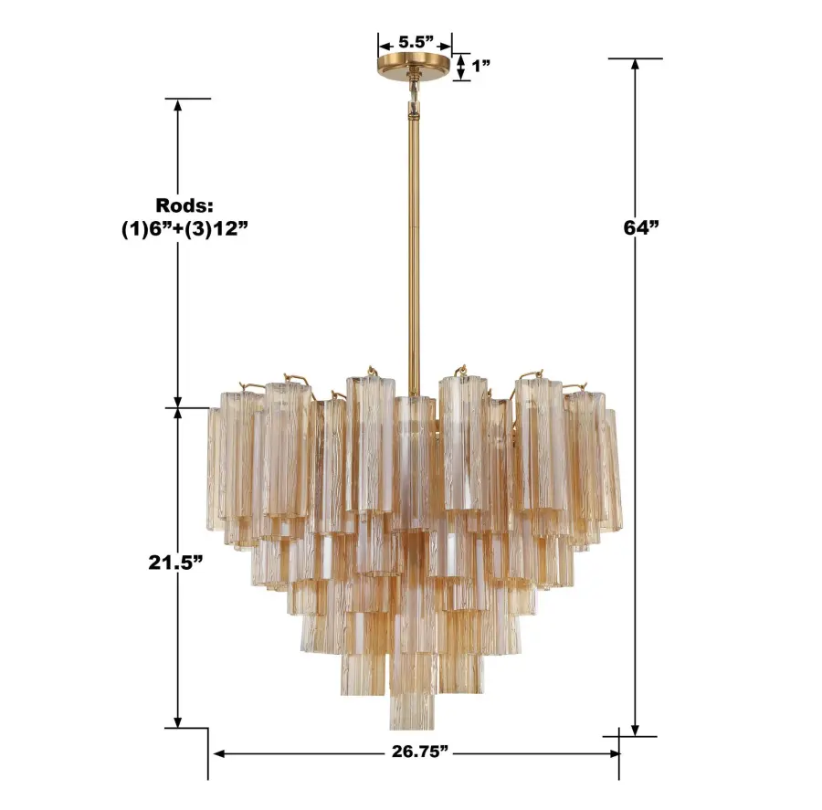 Addis 26.75" Chandelier in Aged Brass with Amber Glass - Image 59