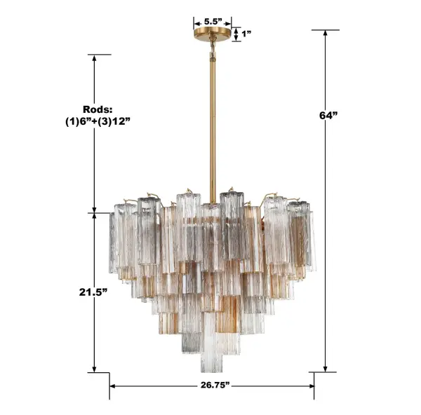 Addis 26.75" Chandelier in Aged Brass with Amber Glass - Image 67