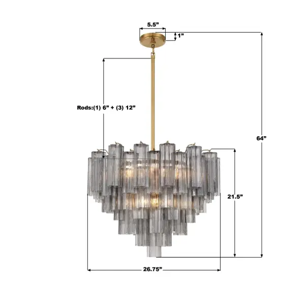 Addis 26.75" Chandelier in Aged Brass with Amber Glass - Image 81