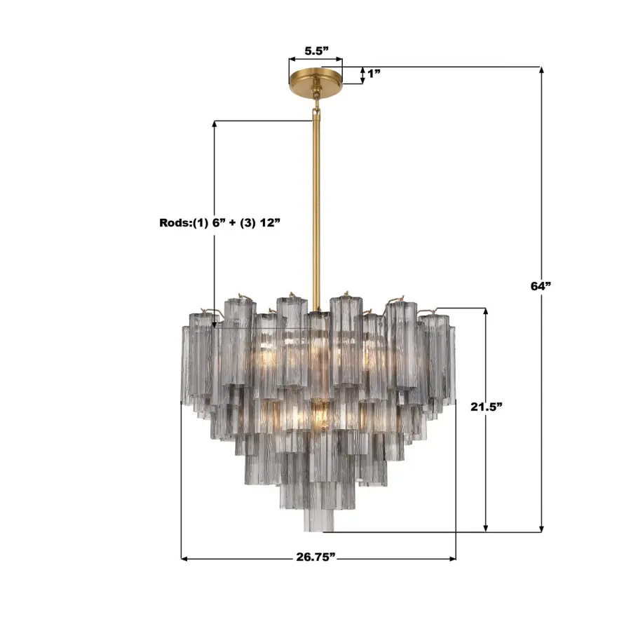 Addis 26.75" Chandelier in Aged Brass with Amber Glass - Image 81
