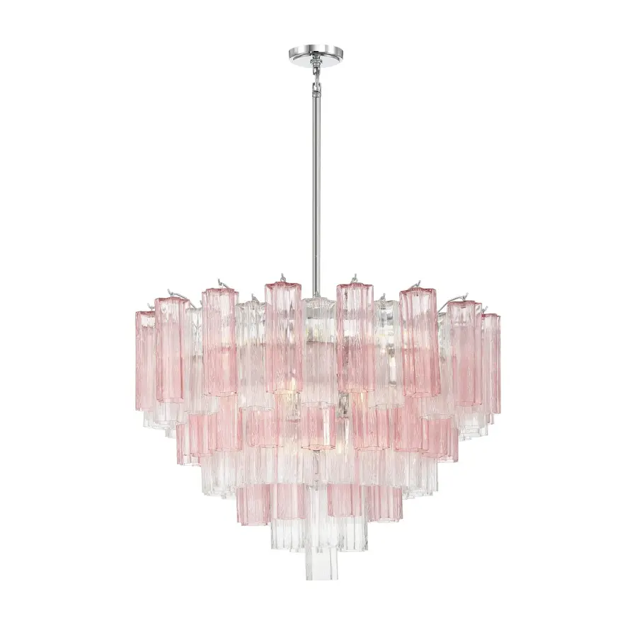 Addis 32" Chandelier in Aged Brass with Amber Glass - Image 1