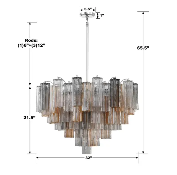 Addis 32" Chandelier in Aged Brass with Amber Glass - Image 13