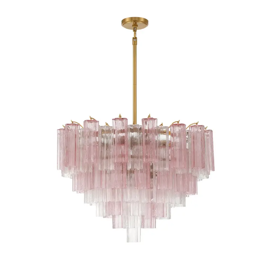 Addis 32" Chandelier in Aged Brass with Amber Glass - Image 36