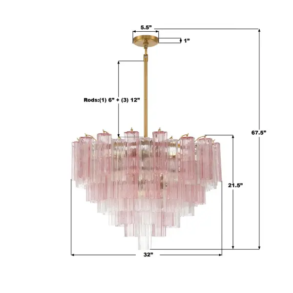 Addis 32" Chandelier in Aged Brass with Amber Glass - Image 42