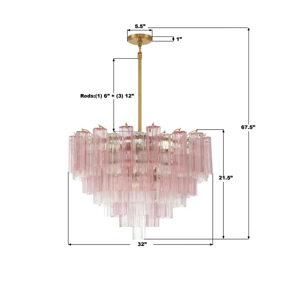 Addis 32" Chandelier in Aged Brass with Amber Glass - Image 42
