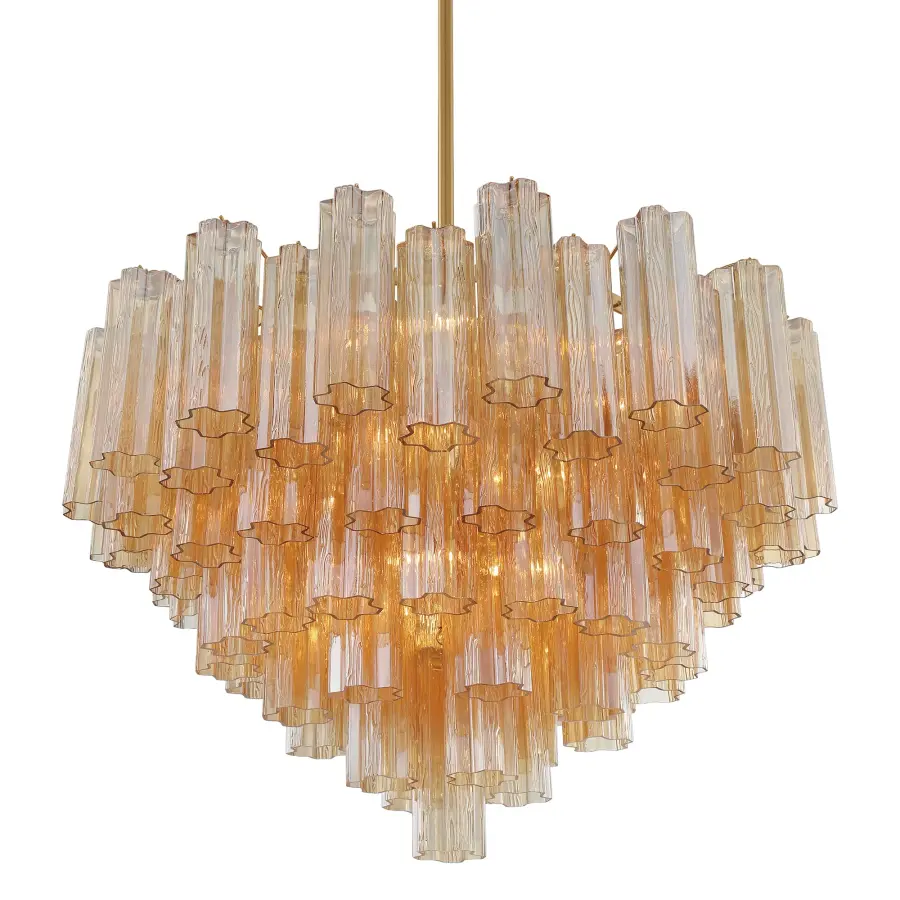 Addis 32" Chandelier in Aged Brass with Amber Glass - Image 45