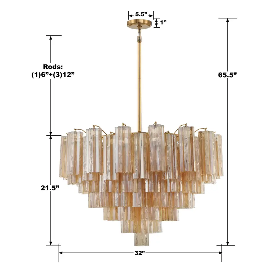 Addis 32" Chandelier in Aged Brass with Amber Glass - Image 49