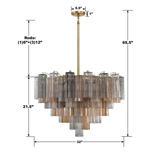 Addis 32" Chandelier in Aged Brass with Amber Glass - Image 56