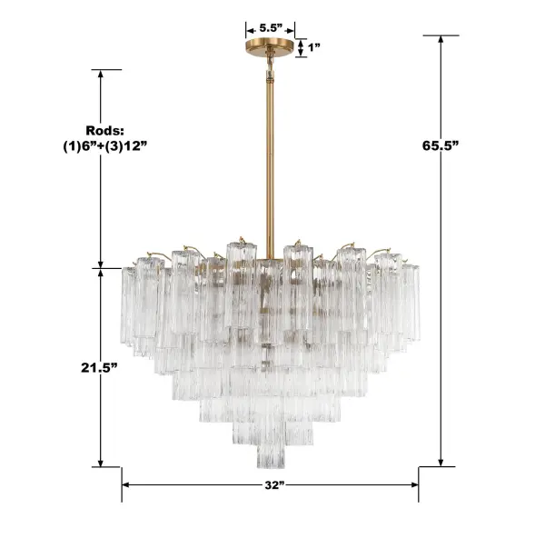 Addis 32" Chandelier in Aged Brass with Amber Glass - Image 63