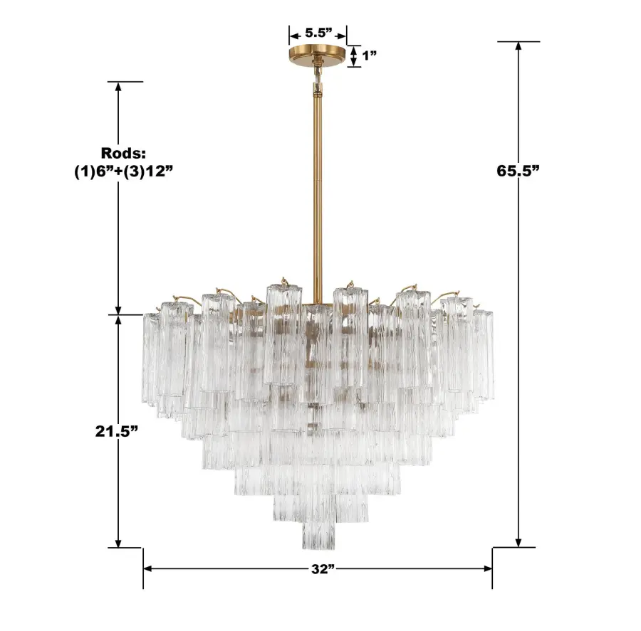 Addis 32" Chandelier in Aged Brass with Amber Glass - Image 63