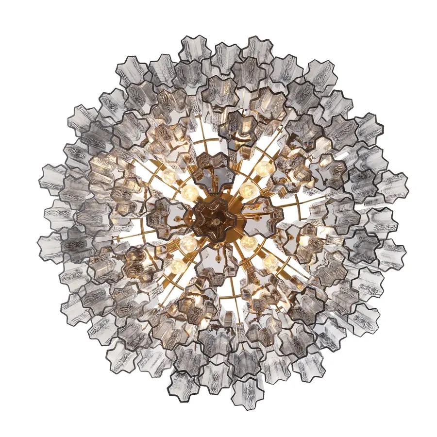 Addis 32" Chandelier in Aged Brass with Amber Glass - Image 66