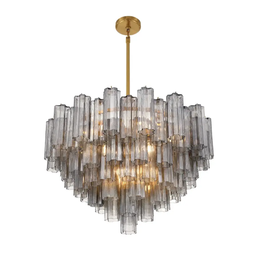 Addis 32" Chandelier in Aged Brass with Amber Glass - Image 67