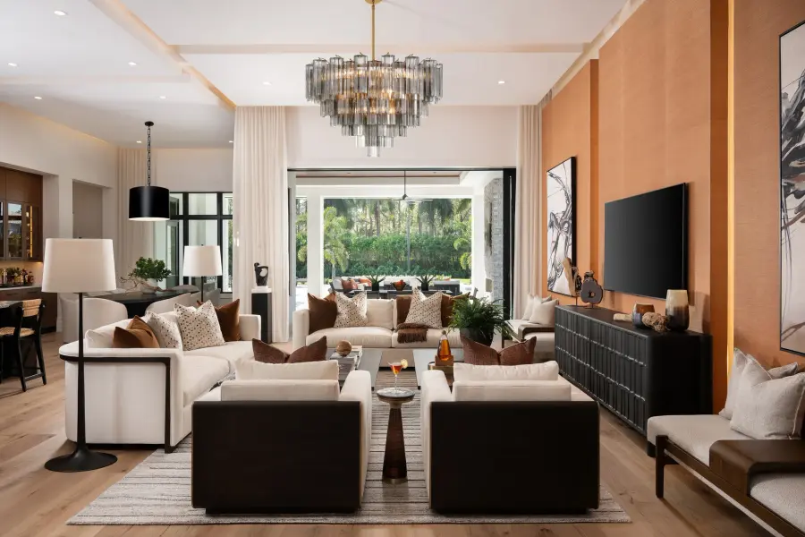 Addis 32" Chandelier in Aged Brass with Amber Glass - Image 69