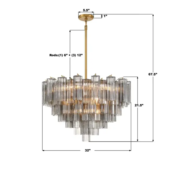 Addis 32" Chandelier in Aged Brass with Amber Glass - Image 70