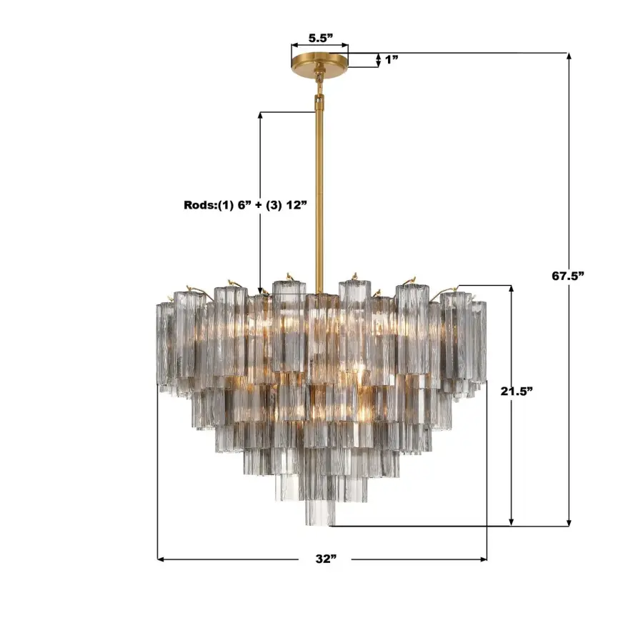 Addis 32" Chandelier in Aged Brass with Amber Glass - Image 70