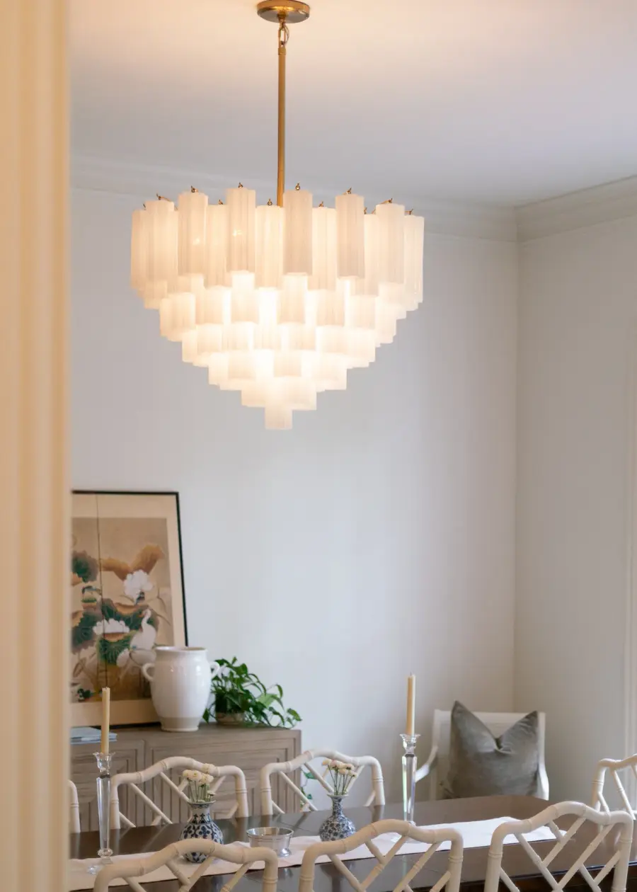 Addis 32" Chandelier in Aged Brass with Amber Glass - Image 76