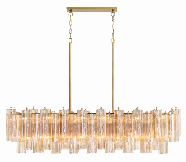 The Addis Linear Chandelier reimagines the iconic Tronchi design with a captivating 5-point star configuration of textured glass tubes. The Autumn glass option features a mesmerizing multicolor palette that creates dynamic visual interest, while the polished chrome frame adds sophisticated contrast. At nearly 52 inches wide, this oversized fixture commands attention and delivers exceptional ambient lighting for large spaces.