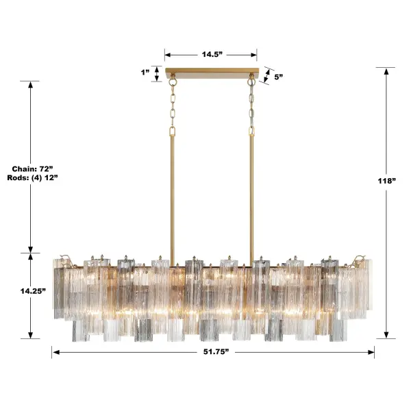 Addis 51.75" Linear Chandelier in Polished Chrome with Autumn Glass - Image 11
